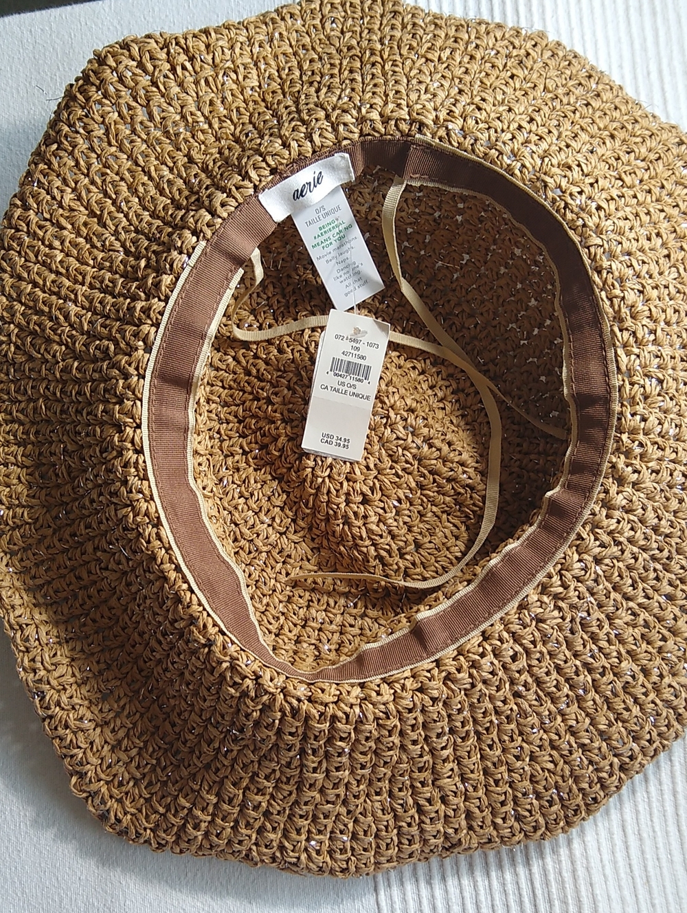 NWT Aerie Aeropostale Woven Straw Sun Hat w-bits of sparkle threads
